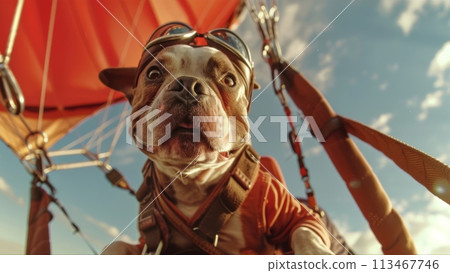 Dog Wearing Goggles and Hat on Boat Dog Wearing Goggles and Hat on Boat 113467746