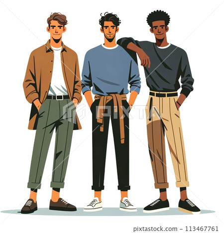 穿著休閒服的年輕男性角色全身手繪插畫 113467761