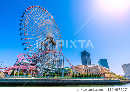 日本橫濱城市景觀 橫濱港未來摩天輪、橫濱港未來週年紀念、橫濱市政廳等 日本橫濱城市景觀 橫濱港未來摩天輪、橫濱港未來週年紀念、橫濱市政廳等 113467827