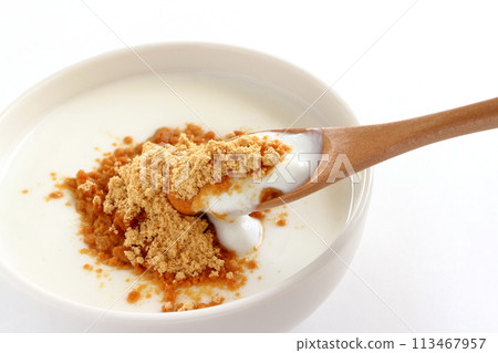 Kinako yogurt on a wooden spoon 113467957