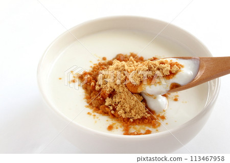 Kinako yogurt on a wooden spoon Kinako yogurt on a wooden spoon 113467958