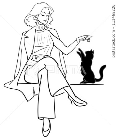一個女人和一隻黑貓 113468226