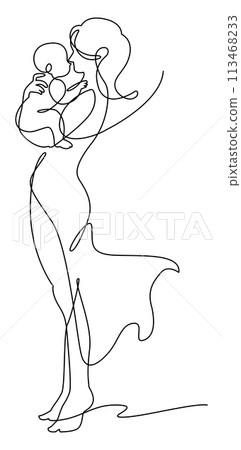 One line drawing - Woman holding a baby 113468233