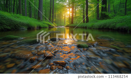 River flowing through the forest - AI generated image 113468254