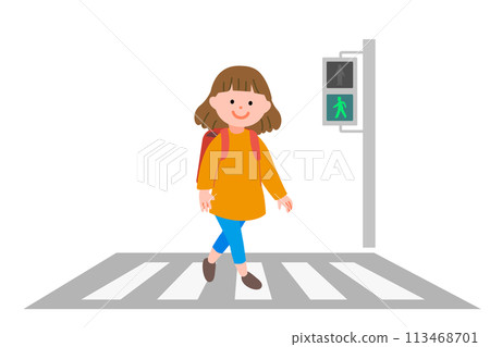交通安全小學生過行人穿越道插畫素材 113468701