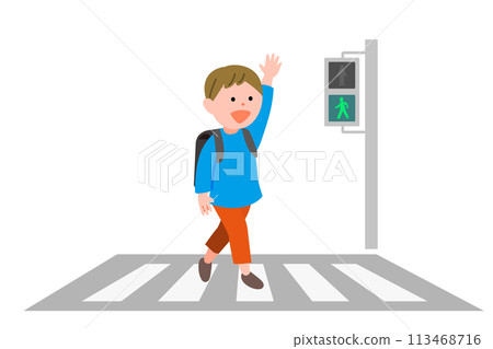 交通安全小學生過行人穿越道插畫素材 113468716