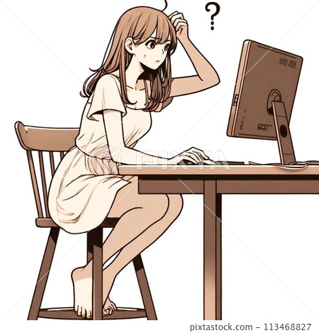 A woman having trouble using a computer and software 113468827