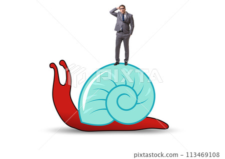 Businessman with snail in slow business concept Businessman with snail in slow business concept 113469108