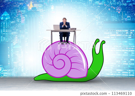 Businessman with snail in slow business concept 113469110