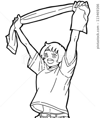 拿著毛巾享受觀看運動比賽的女孩 113469166