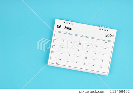 June 2024, Monthly desk calendar for 2024 year on blue background. 113469492