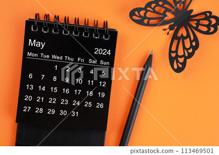 May 2024 desk calendar for the organizer to plan and reminder and butterfly paper. 113469501