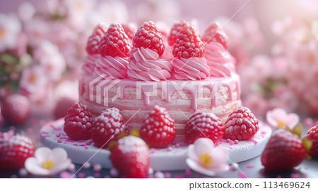 Strawberry and berry shortcake AI generated image 113469624