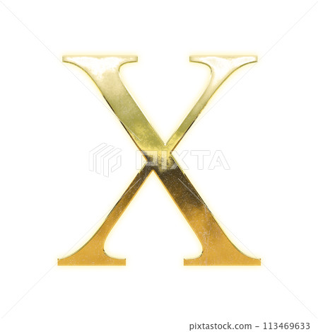 Golden serif capital alphabet "X" 113469633