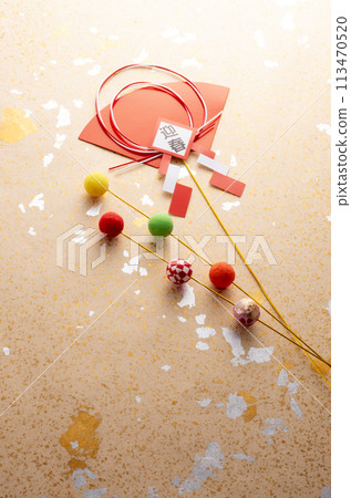 New Year decorations and golden washi paper New Year decorations and golden washi paper 113470520