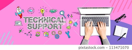 Technical support with person using a laptop Technical support with person using a laptop 113471070