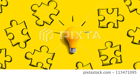 Jigsaw puzzle with a yellow light bulb Jigsaw puzzle with a yellow light bulb 113471095