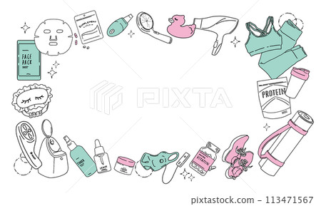 Vector frame material for beauty appliances, yoga wear, supplements, and other skin care products 113471567