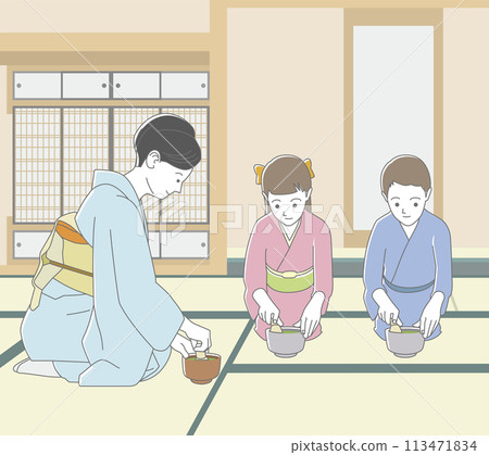 日本男女小學生體驗茶道 113471834