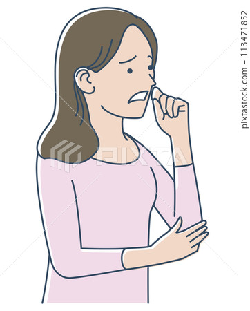 一名患有花粉症且鼻子發癢的女性 一名患有花粉症且鼻子發癢的女性 113471852