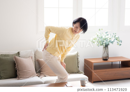 腰痛-腰痛的中年婦女 腰痛-腰痛的中年婦女 113471920