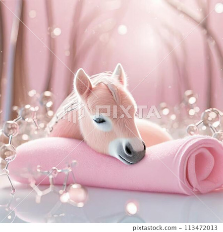 Pink flowers and cute foal, AI generated image Pink flowers and cute foal, AI generated image 113472013
