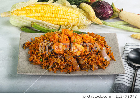 Indian cuisine - Biryani rice with prawn Indian cuisine - Biryani rice with prawn 113472078