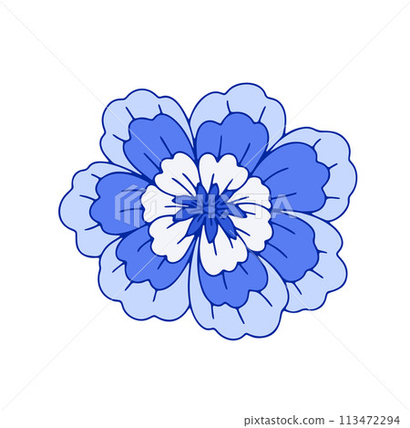 Monochrome blue floral chinoiserie style flower isolated on white background 113472294