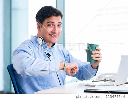 Male call-center operator in business concept 113472344