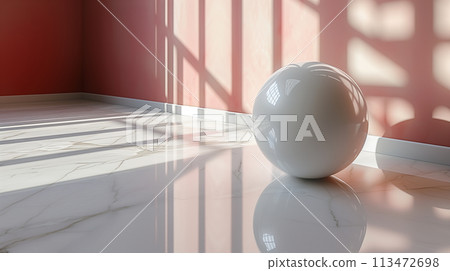 白色球體放置在紅牆的房間中 AI 產生的圖像 113472698