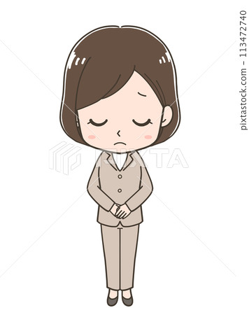 一位女商人道歉的全身插圖 113472740