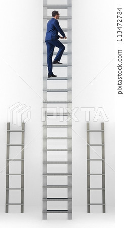 Businessman climbing career ladder in business success concept 113472784