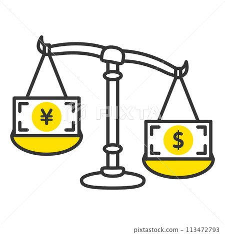 Banknotes: Weak yen and strong dollar balance material 113472793