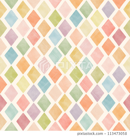 Cute watercolor diamonds seamless pattern. Pastel colored geometric repeated design with brush texture. Colorful simple light background for packaging, wrapping, covers, fabrics, stationery 113473058