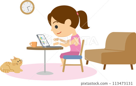 在家工作的女性的圖像插圖 113473131