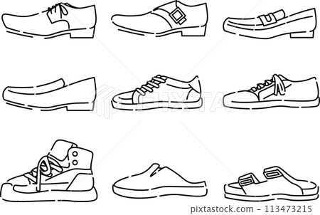 Shoes, shoes set, line drawing 113473215