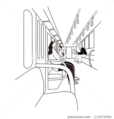 Inside the train, line drawing, vector Inside the train, line drawing, vector 113473456