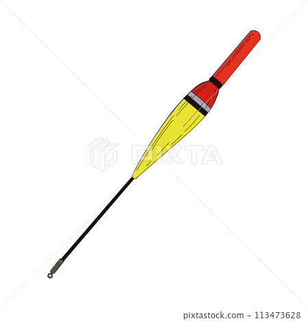 Fishing float bobber cork vector illustration tackle. Bait minnow line drawing. Silhouette outline. Fisher angler tool. Yellow hook catch sport equipment. Gear art floater red long. Red plastic water Fishing float bobber cork vector illustration tackle. Bait minnow line drawing. Silhouette outline. Fisher angler tool. Yellow hook catch sport equipment. Gear art floater red long. Red plastic water 113473628