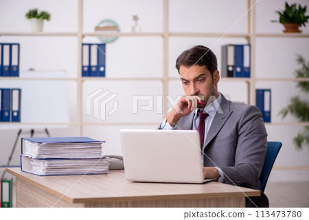 Young male employee working in the office 113473780
