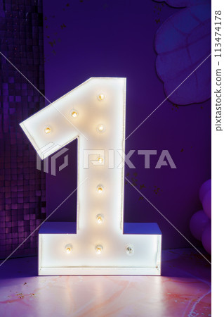 Volumetric digit one with light bulbs. Volumetric digit one with light bulbs. 113474178