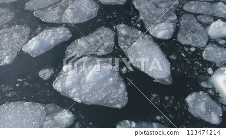 Antarctic Drone Flight Over Float Ice Ocean. Open Water Glacier at South Pole Antarctica Helicopter Top Down View. Global Climate Change Concept Antarctic Drone Flight Over Float Ice Ocean. Open Water Glacier at South Pole Antarctica Helicopter Top Down View. Global Climate Change Concept 113474214