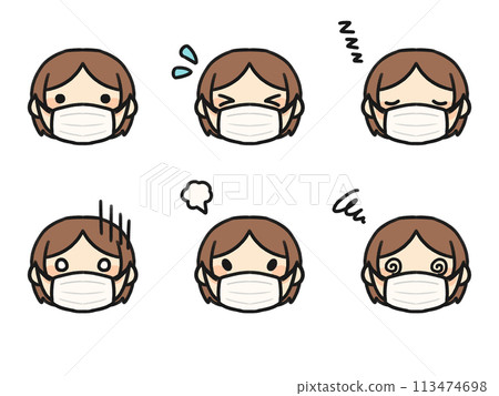 一組戴著面具的中分人物的各種面部表情 113474698