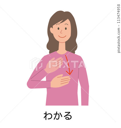 Illustration of a woman signing "I understand" 113474958