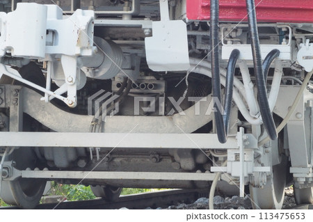 A train on display in front of the headquarters of a model railway manufacturer A train on display in front of the headquarters of a model railway manufacturer 113475653