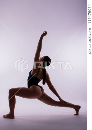 Portrait of beautiful young woman wearing black sportswear working out in studio. Portrait of beautiful young woman wearing black sportswear working out in studio. 113476024