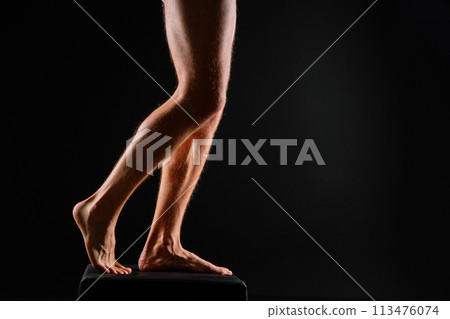 Panties on a sexual body. Guy or sexy macho with strong muscles, Athlete wearing white underwear. Panties on a sexual body. Guy or sexy macho with strong muscles, Athlete wearing white underwear. 113476074