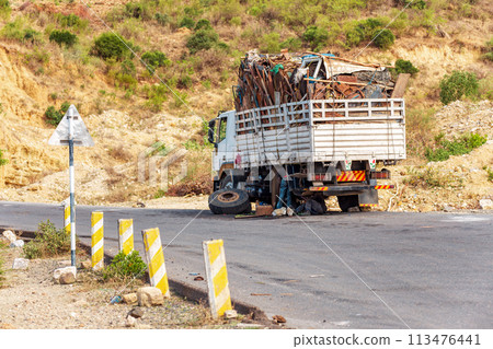 Damaged old truck by the road. Oromia Region. Ethiopia 113476441