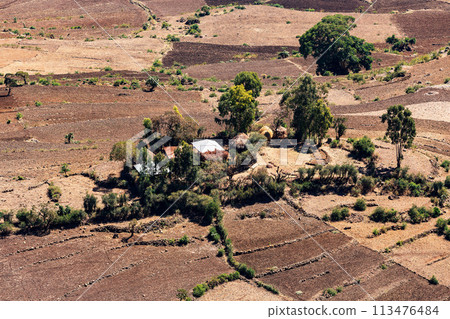 Beautiful mountain landscape with traditional Ethiopian houses Oromia Region Ethiopia, Africa. 113476484
