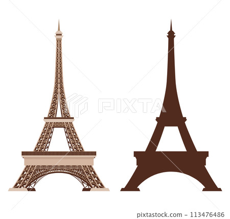 Eiffel Tower vector icons. World famous France tourist attraction symbols. International architectural monuments isolated on white background. Vector illustration 113476486