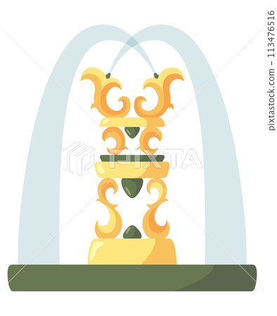 Water fountain and water splash. Vintage and modern architecture decor with splashing drops. Outdoor park decoration with architectural elements cartoon vector 113476516